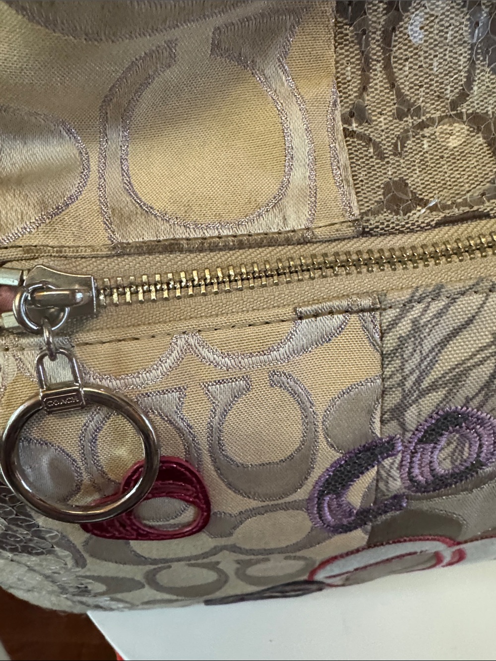 Coach Beige Signature Poppy Y2K Patchwork Crossbody Bag with Pink and Purple - Picture 10 of 10